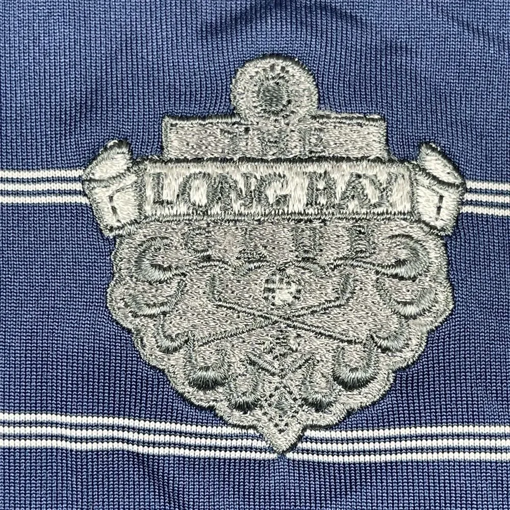Adidas Polo Shirt Mens Large Navy Blue Striped Puremotion Long Bay Club Golf Top